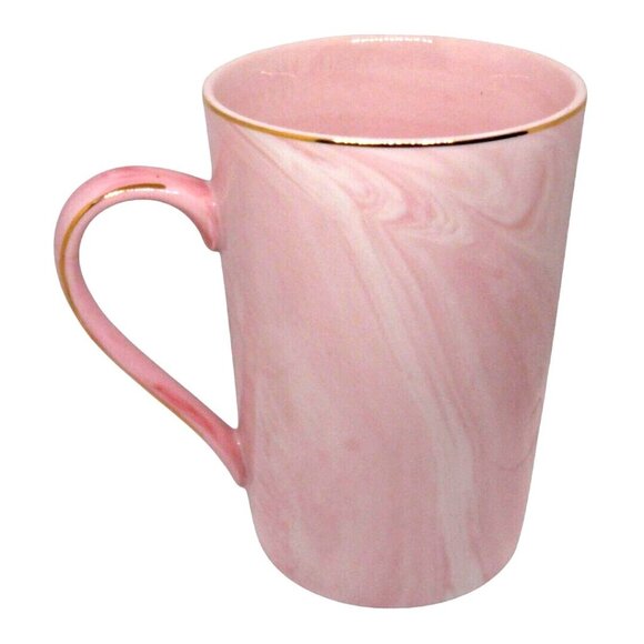 Marbleized Pink Ceramic "Fur Mama" Coffee Tea Mug Cup w Gold Paw Print Design - Picture 2 of 2